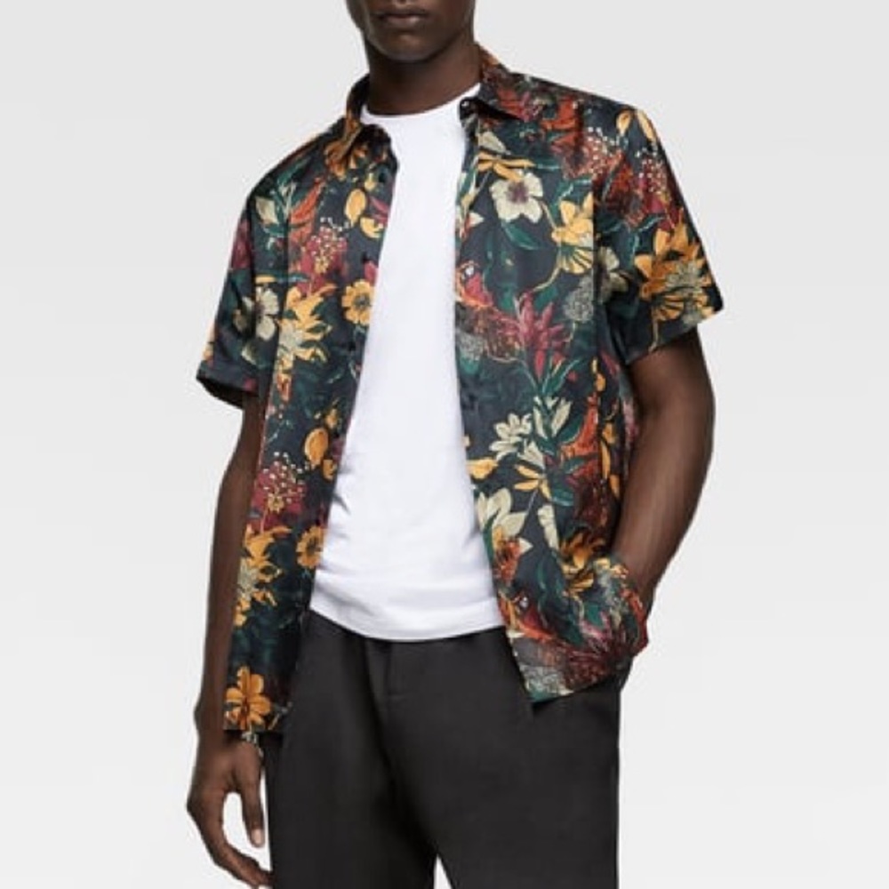 Zara Mens Button Down Black Floral | S